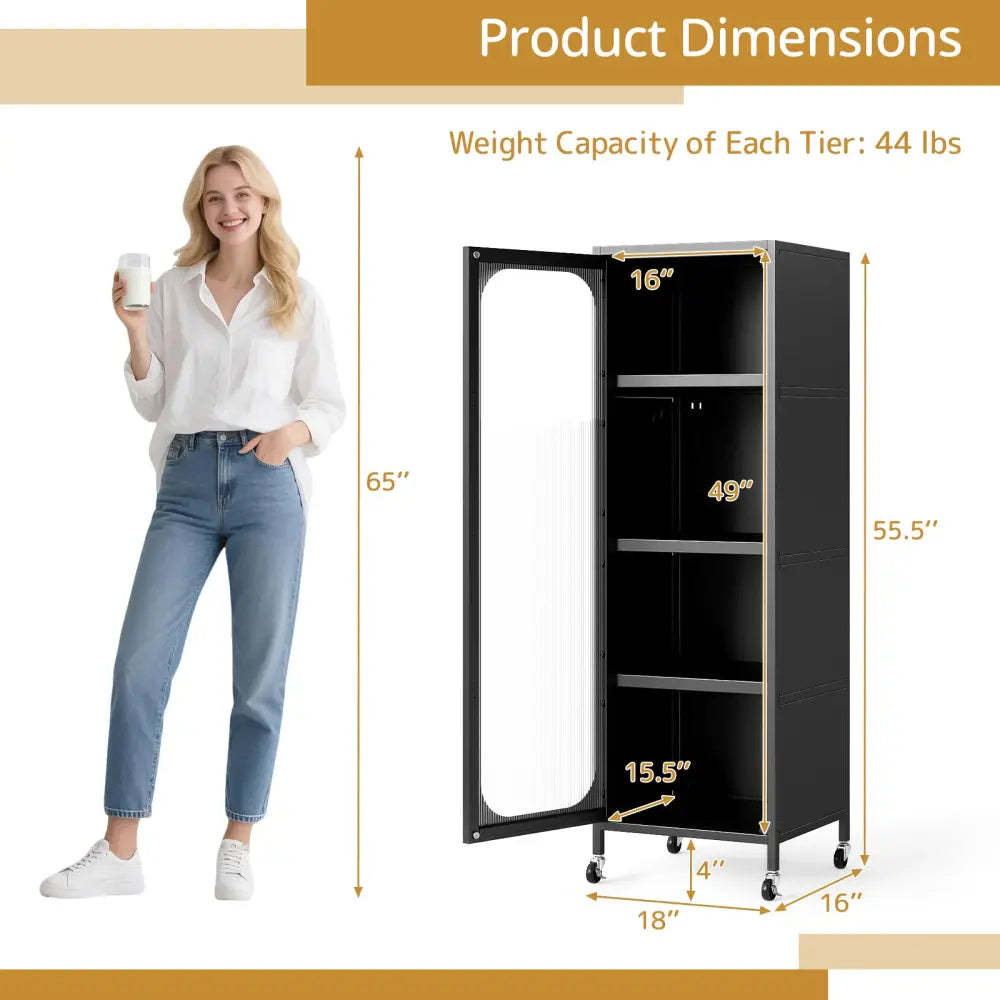 5-Tier Metal Storage Cabinet Narrow with Adjustable Shelves-Black - Black - Sideboards Cabinets & Buffets