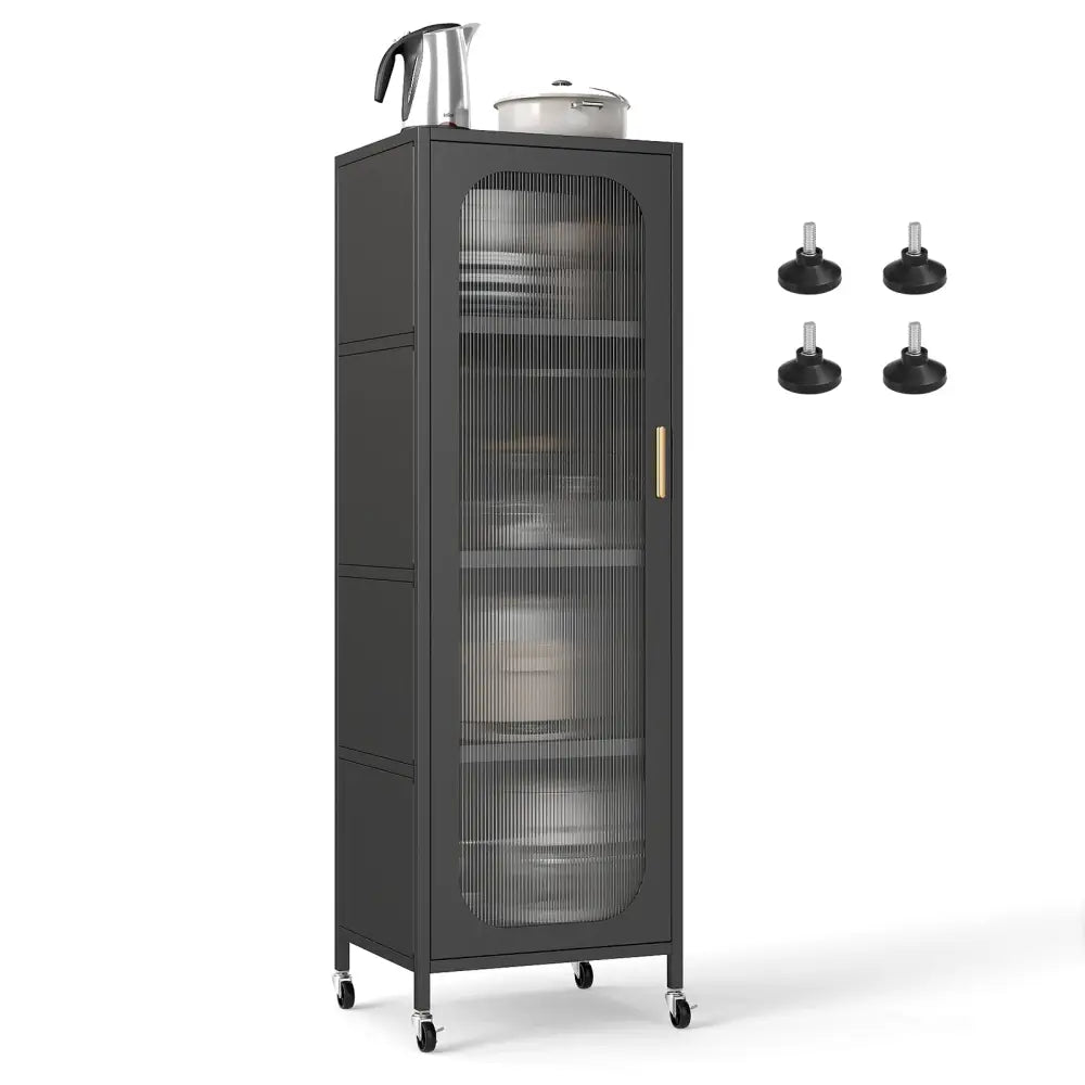 5-Tier Metal Storage Cabinet Narrow with Adjustable Shelves-Black - Black - Sideboards Cabinets & Buffets