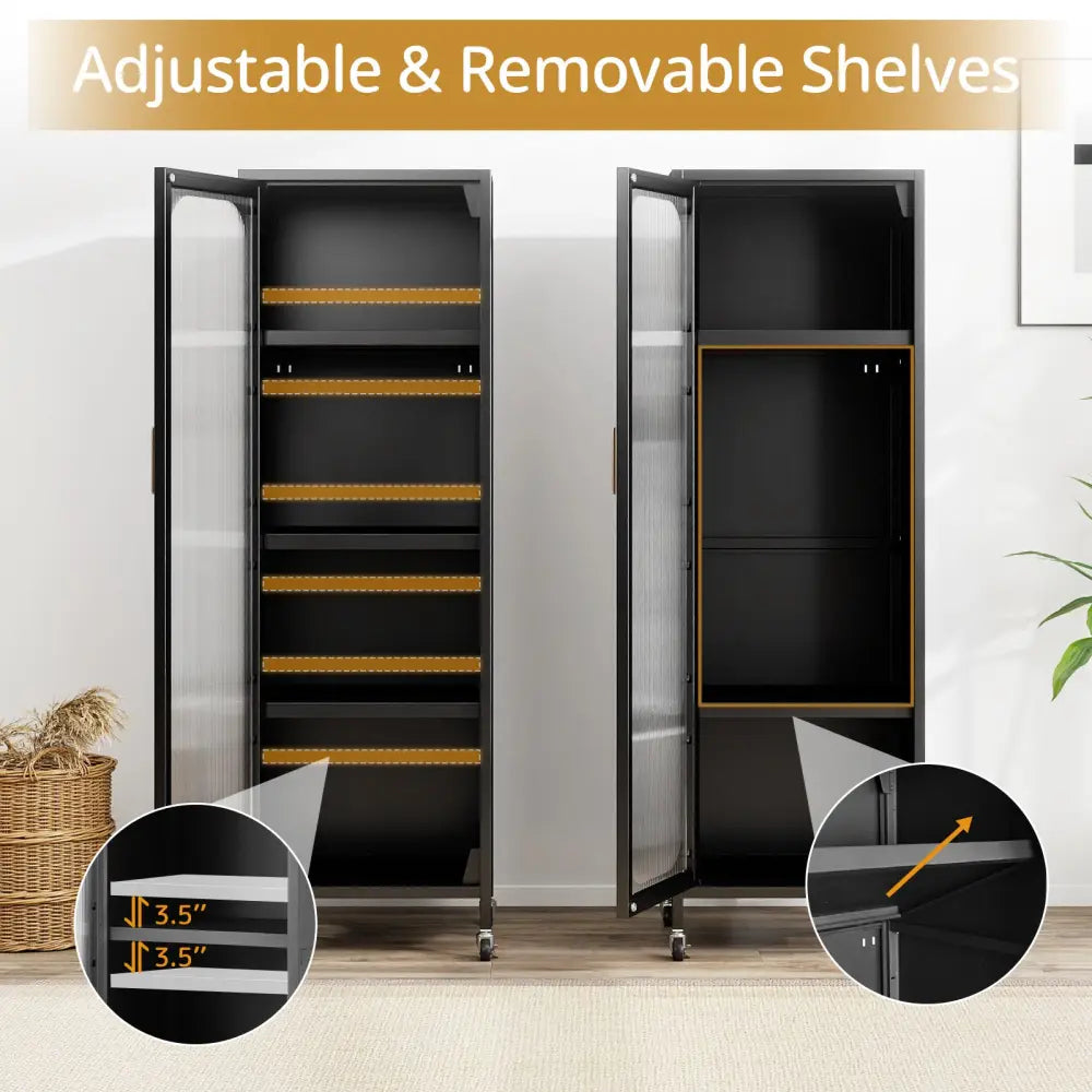 5-Tier Metal Storage Cabinet Narrow with Adjustable Shelves-Black - Black - Sideboards Cabinets & Buffets