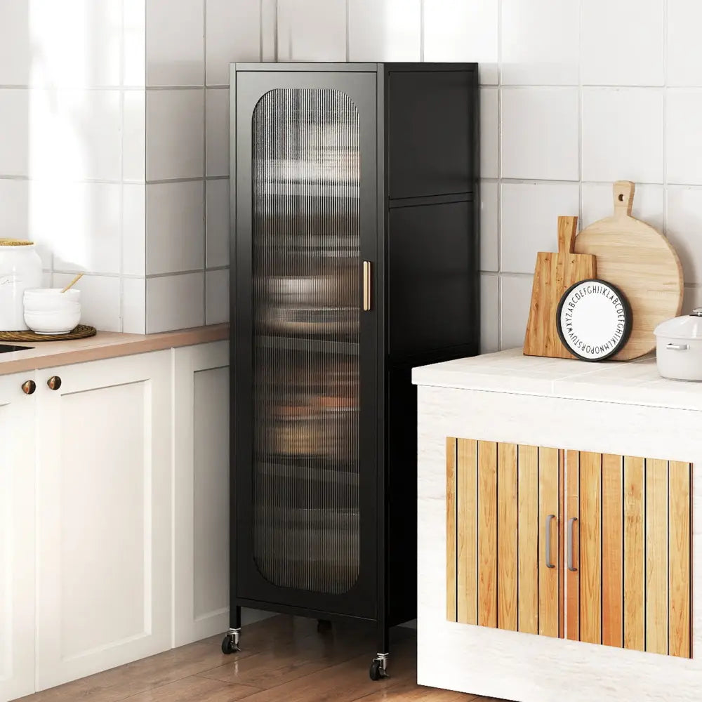 5-Tier Metal Storage Cabinet Narrow with Adjustable Shelves-Black - Black - Sideboards Cabinets & Buffets