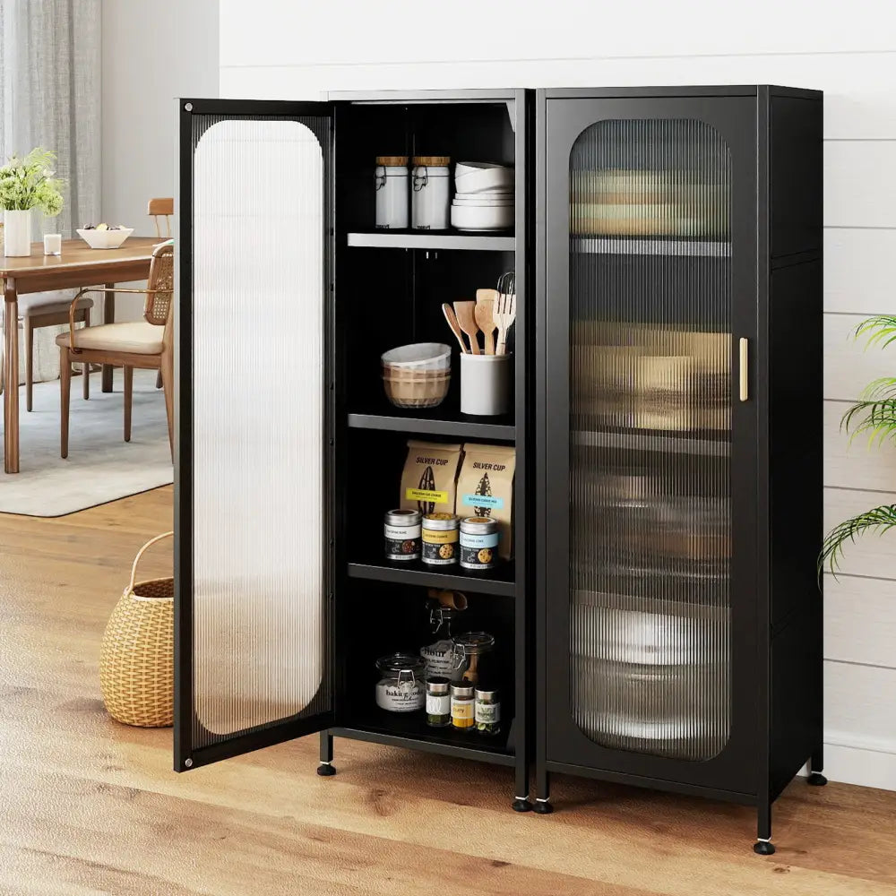 5-Tier Metal Storage Cabinet Narrow with Adjustable Shelves-Black - Black - Sideboards Cabinets & Buffets
