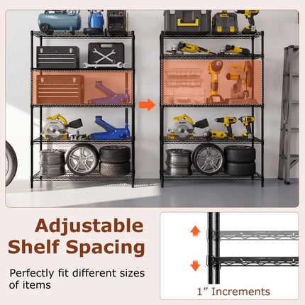 5-Tier Metal Storage Shelving Unit Set of 2 Adjustable Utility Shelf with V-Shaped Wire Rack-Black - Black - Garages