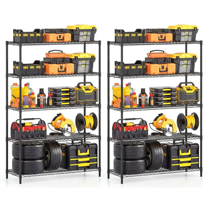 5-Tier Metal Storage Shelving Unit Set of 2 Adjustable Utility Shelf with V-Shaped Wire Rack-Black - Black - Garages