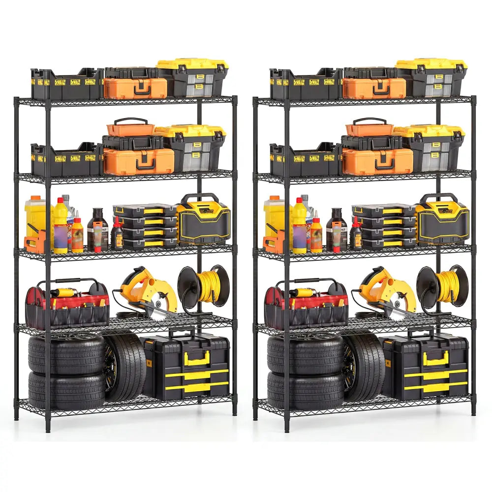 5-Tier Metal Storage Shelving Unit Set of 2 Adjustable Utility Shelf with V-Shaped Wire Rack-Black - Black - Garages