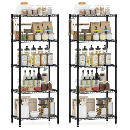 5-Tier Metal Storage Shelving Unit Set of 2 with V-Shaped Wire Rack-Black - Black - Garages