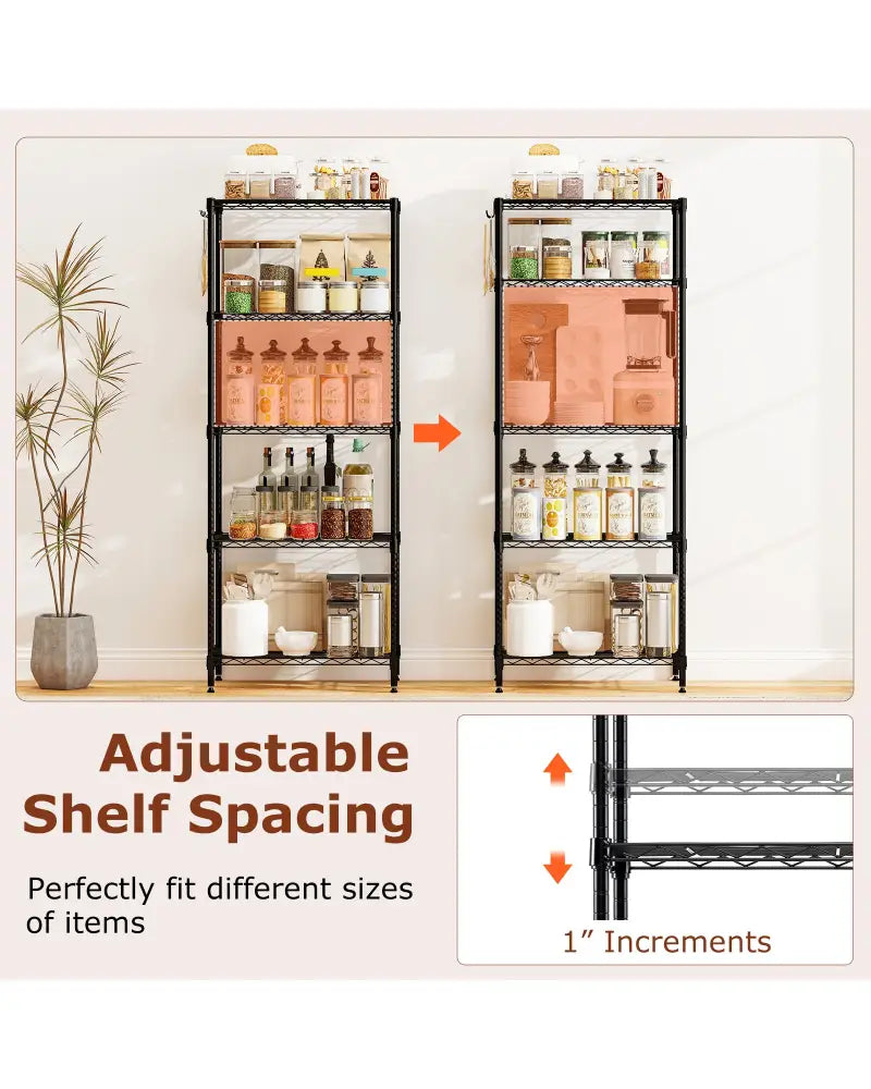 5-Tier Metal Storage Shelving Unit Set of 2 with V-Shaped Wire Rack-Black - Black - Garages