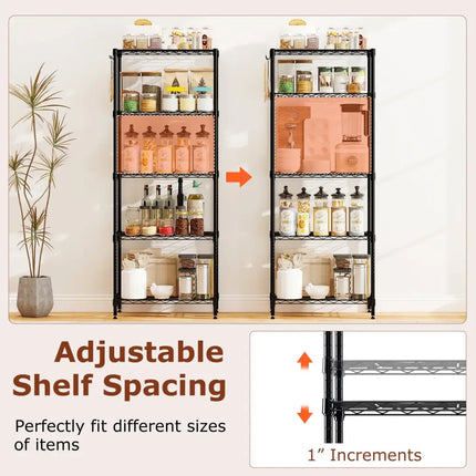 5-Tier Metal Storage Shelving Unit Set of 2 with V-Shaped Wire Rack-Black - Black - Garages