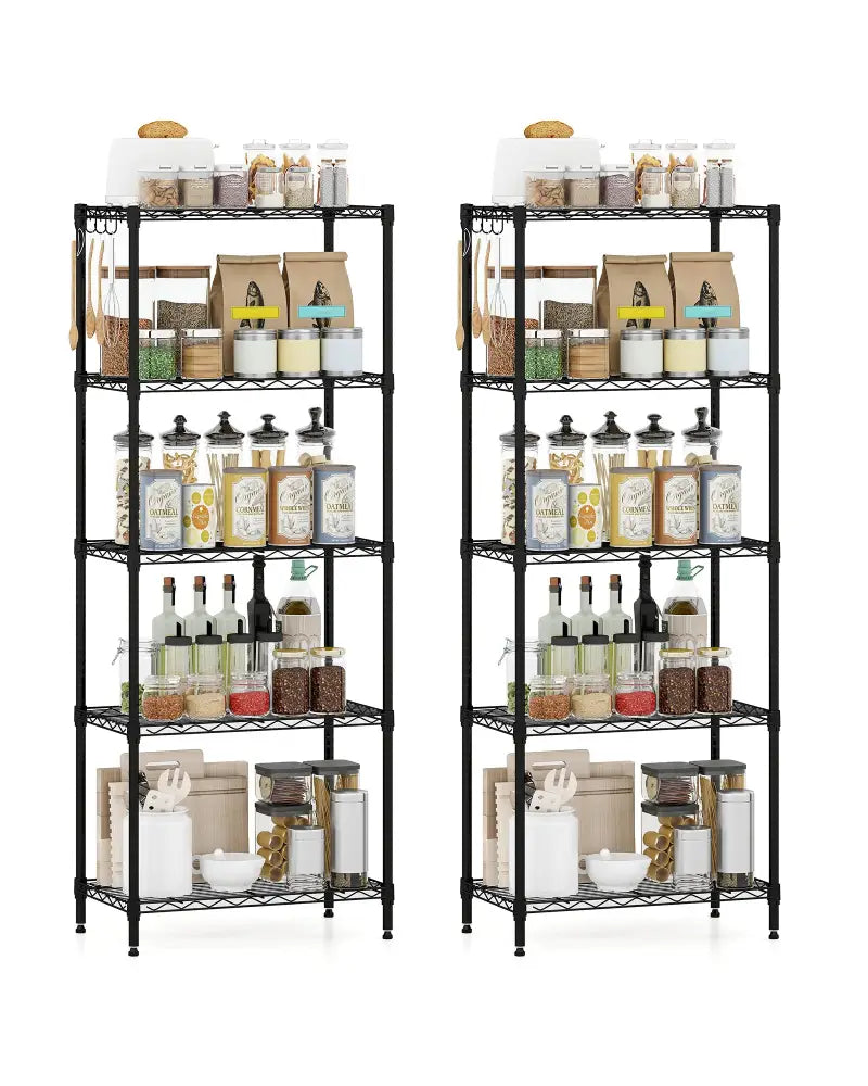 5-Tier Metal Storage Shelving Unit Set of 2 with V-Shaped Wire Rack-Black - Black - Garages
