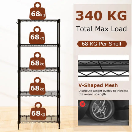 5-Tier Metal Storage Shelving Unit Set of 2 with V-Shaped Wire Rack-Black - Black - Garages