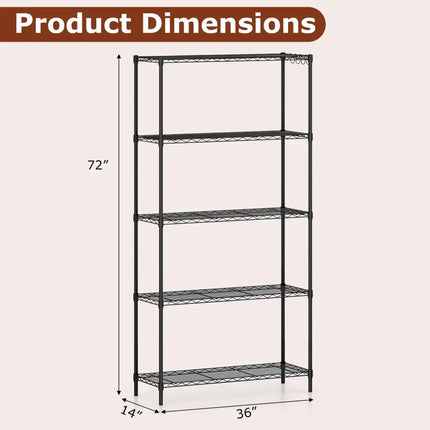 5-Tier Metal Storage Shelving Unit with V-Shaped Wire Rack and 1250 LBS Capacity-Black - Black - Garages