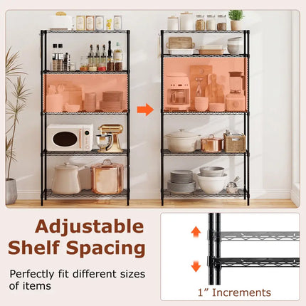 5-Tier Metal Storage Shelving Unit with V-Shaped Wire Rack and 1250 LBS Capacity-Black - Black - Garages