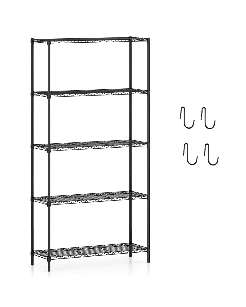 5-Tier Metal Storage Shelving Unit with V-Shaped Wire Rack and 1250 LBS Capacity-Black - Black - Garages