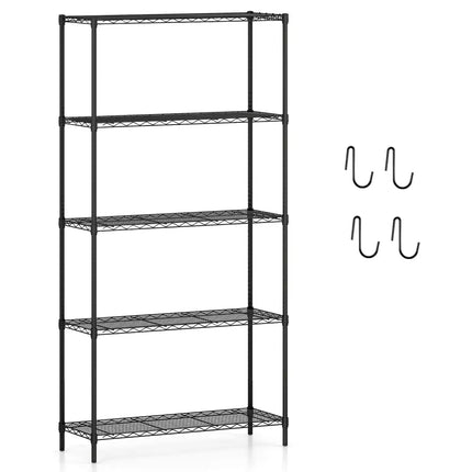 5-Tier Metal Storage Shelving Unit with V-Shaped Wire Rack and 1250 LBS Capacity-Black - Black - Garages