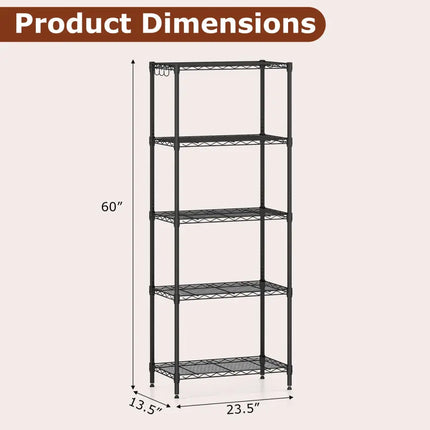5-Tier Metal Storage Shelving Unit with V-Shaped Wire Rack and 750 LBS Capacity-Black - Black - Garages