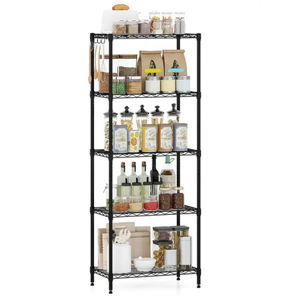 5-Tier Metal Storage Shelving Unit with V-Shaped Wire Rack and 750 LBS Capacity-Black - Black - Garages