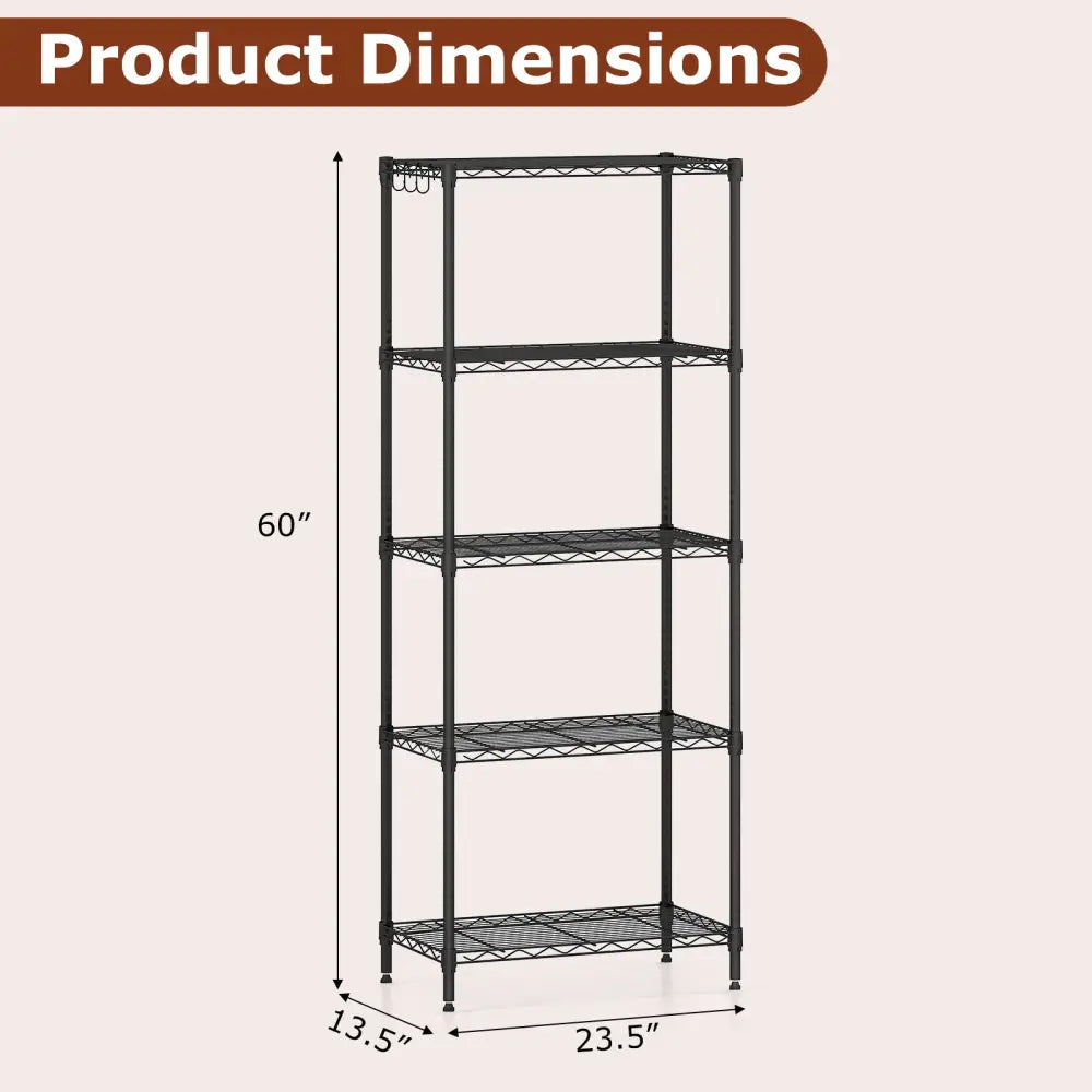 5-Tier Metal Storage Shelving Unit with V-Shaped Wire Rack and 750 LBS Capacity-Black - Black - Garages