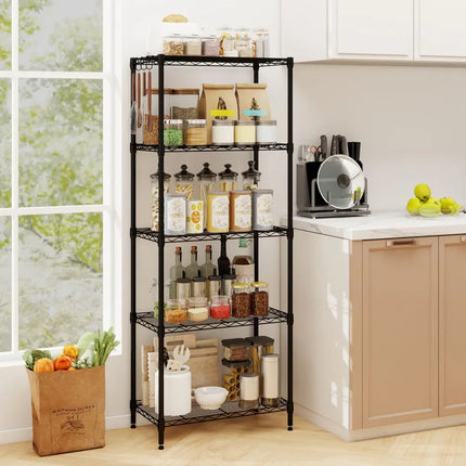 5-Tier Metal Storage Shelving Unit with V-Shaped Wire Rack and 750 LBS Capacity-Black - Black - Garages