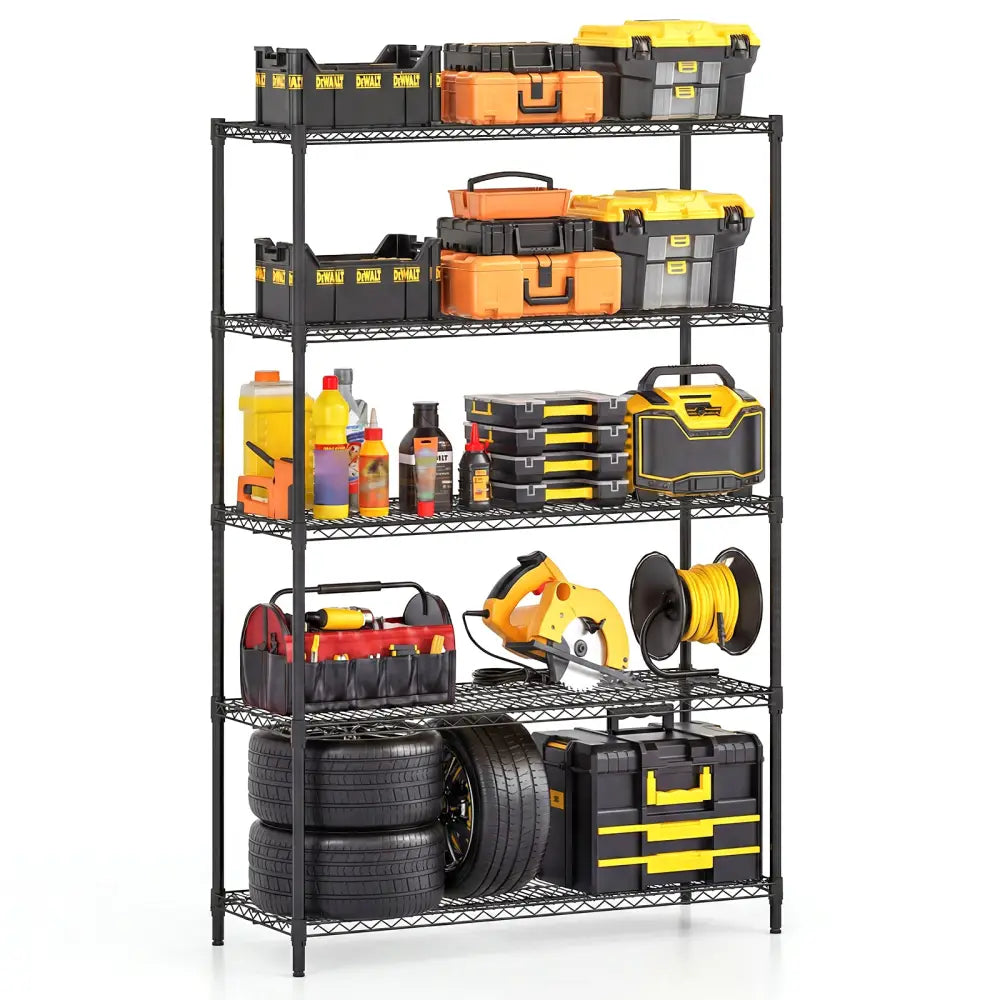 5-Tier Metal Storage Shelving Unit with V-Shaped Wire Rack-Black - Black - Baker’s Racks