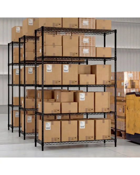 5-Tier Metal Storage Shelving Unit with V-Shaped Wire Rack-Black - Black - Baker’s Racks