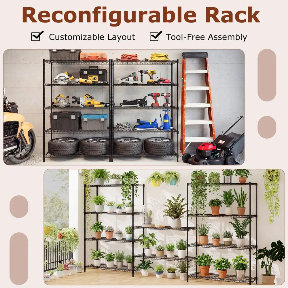 5-Tier Metal Storage Shelving Unit with V-Shaped Wire Rack-Black - Black - Baker’s Racks