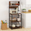 5-Tier Microwave Stand with Power Outlet and 10 S-shape Hooks-Rustic Brown - Rustic Brown - Baker’s Racks