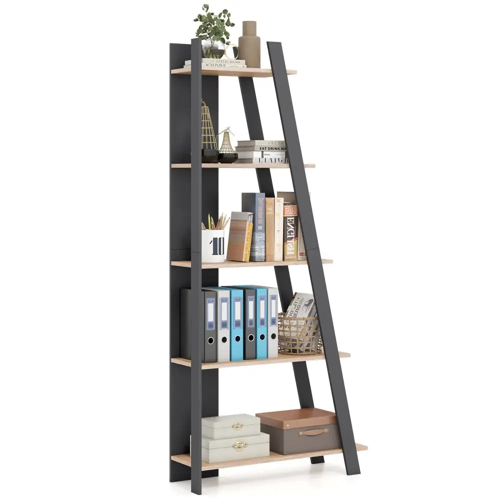 5-Tier Modern Bookshelf Narrow Vertical Display Shelf for Small Space-Gray - Gray - Bookcases