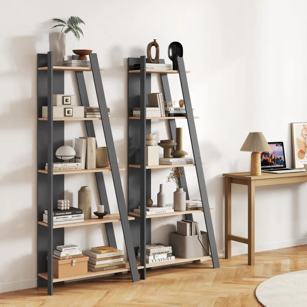 5-Tier Modern Bookshelf Narrow Vertical Display Shelf for Small Space-Gray - Gray - Bookcases
