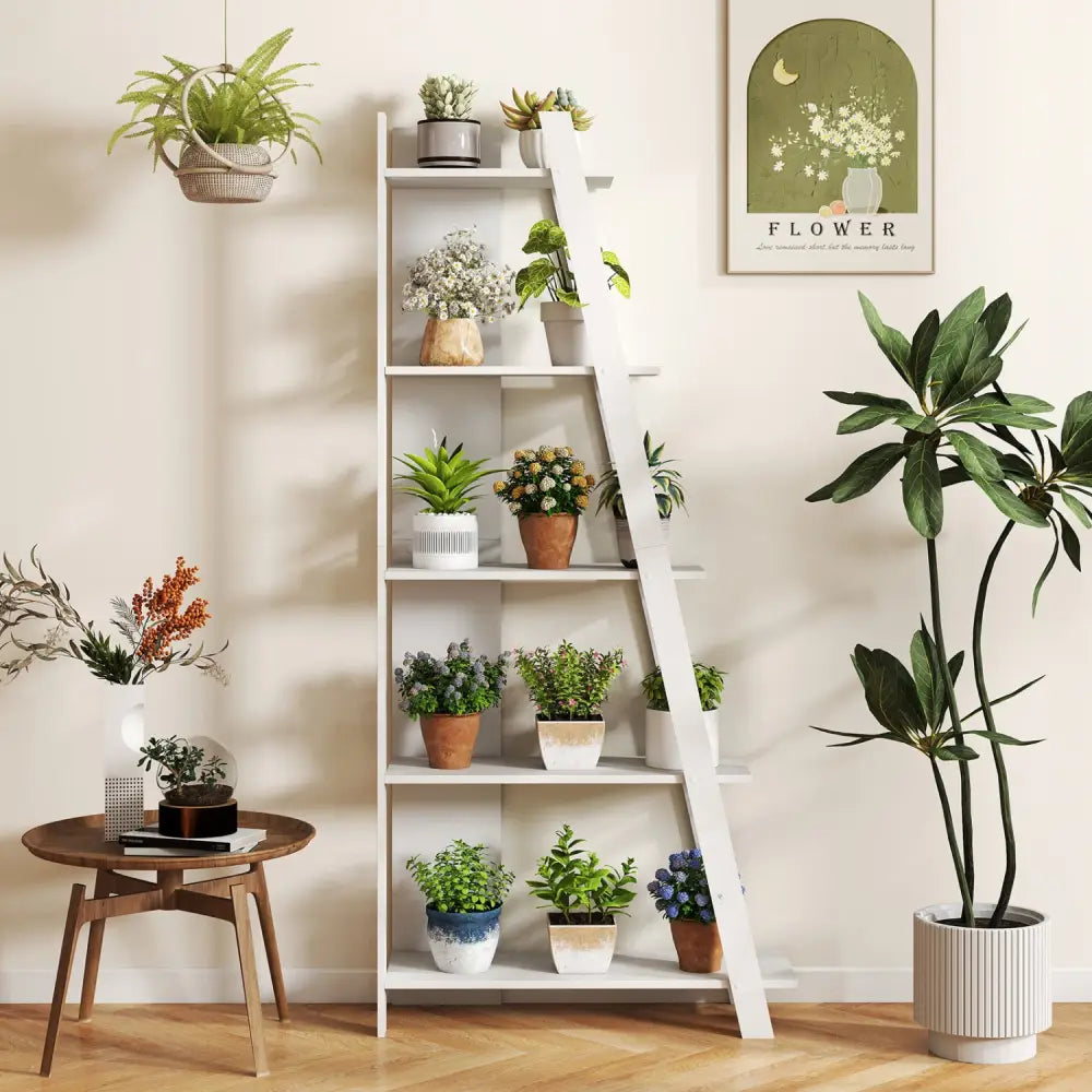 5-Tier Modern Bookshelf Narrow Vertical Display Shelf for Small Space-White - White - Bookcases