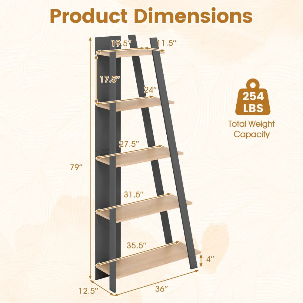 5-Tier Modern Bookshelf Narrow Vertical Display Shelf for Small Space-Gray - Gray - Bookcases