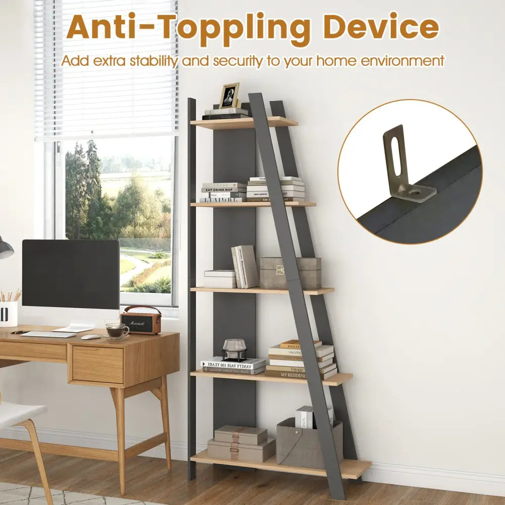 5-Tier Modern Bookshelf Narrow Vertical Display Shelf for Small Space-Gray - Gray - Bookcases