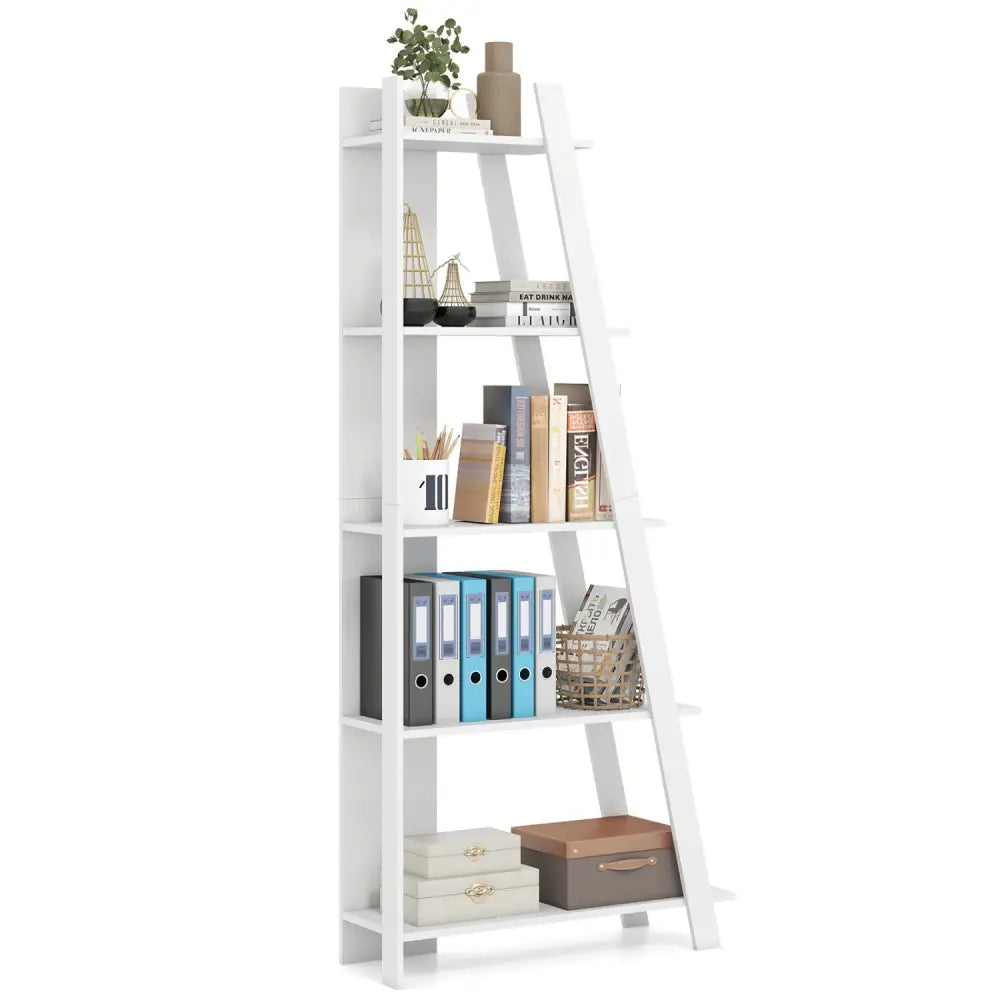 5-Tier Modern Bookshelf Narrow Vertical Display Shelf for Small Space-White - White - Bookcases