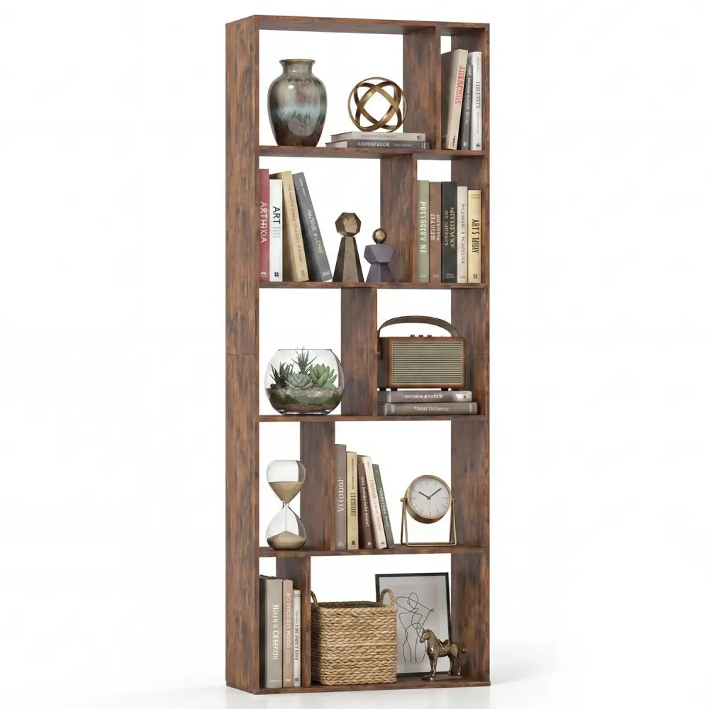 5-Tier Modern Bookshelf with Open Back and 2 Anti-Tipping Kits-Brown - Brown - Bookcases