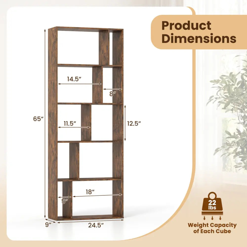 5-Tier Modern Bookshelf with Open Back and 2 Anti-Tipping Kits-Brown - Brown - Bookcases