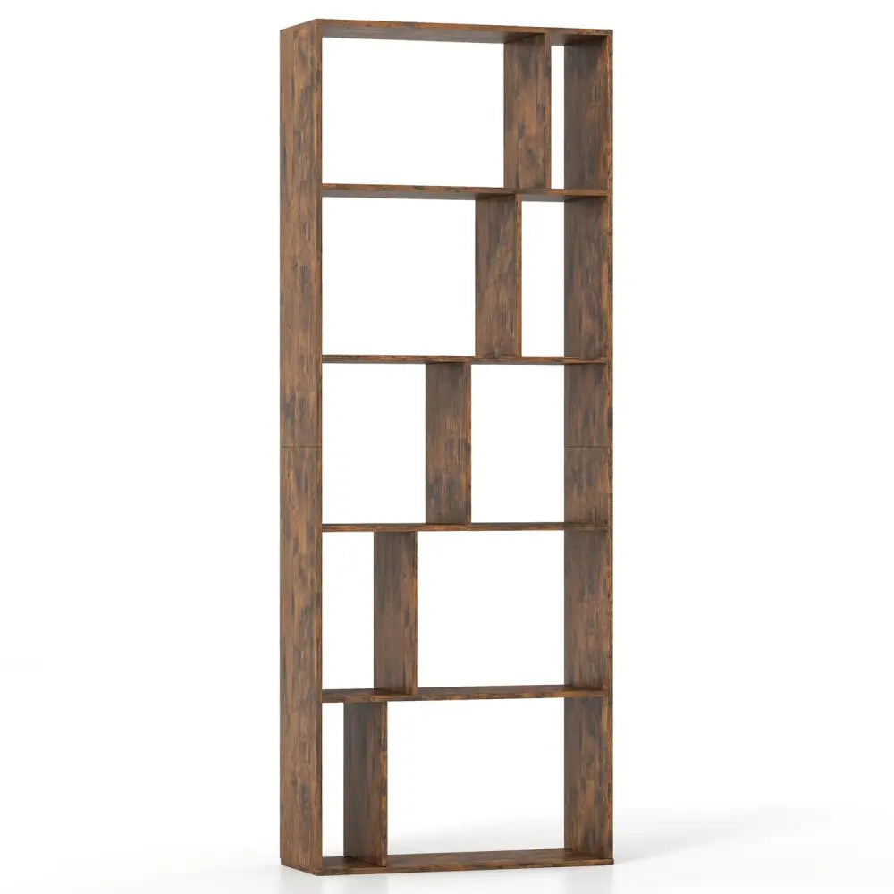 5-Tier Modern Bookshelf with Open Back and 2 Anti-Tipping Kits-Brown - Brown - Bookcases