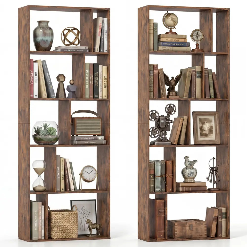 5-Tier Modern Bookshelf with Open Back and 2 Anti-Tipping Kits-Brown - Brown - Bookcases