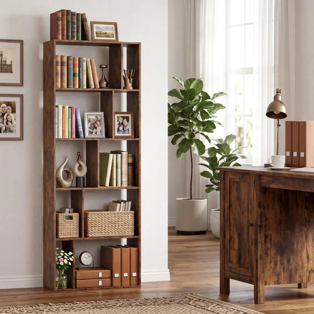 5-Tier Modern Bookshelf with Open Back and 2 Anti-Tipping Kits-Brown - Brown - Bookcases