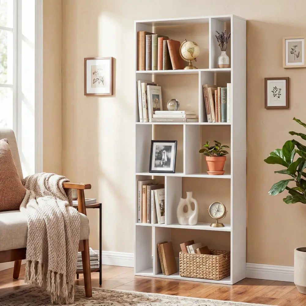 5-Tier Modern Bookshelf with Open Back and 2 Anti-Tipping Kits-White - White - Bookcases