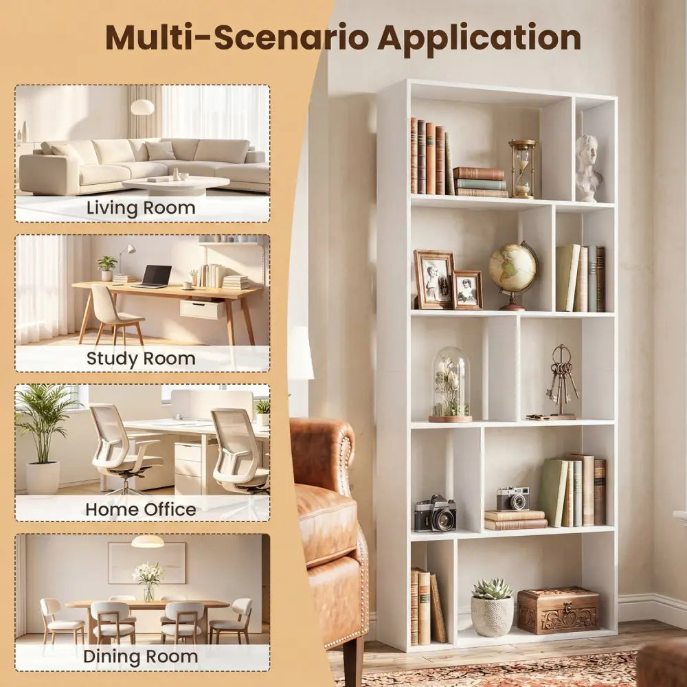 5-Tier Modern Bookshelf with Open Back and 2 Anti-Tipping Kits-White - White - Bookcases