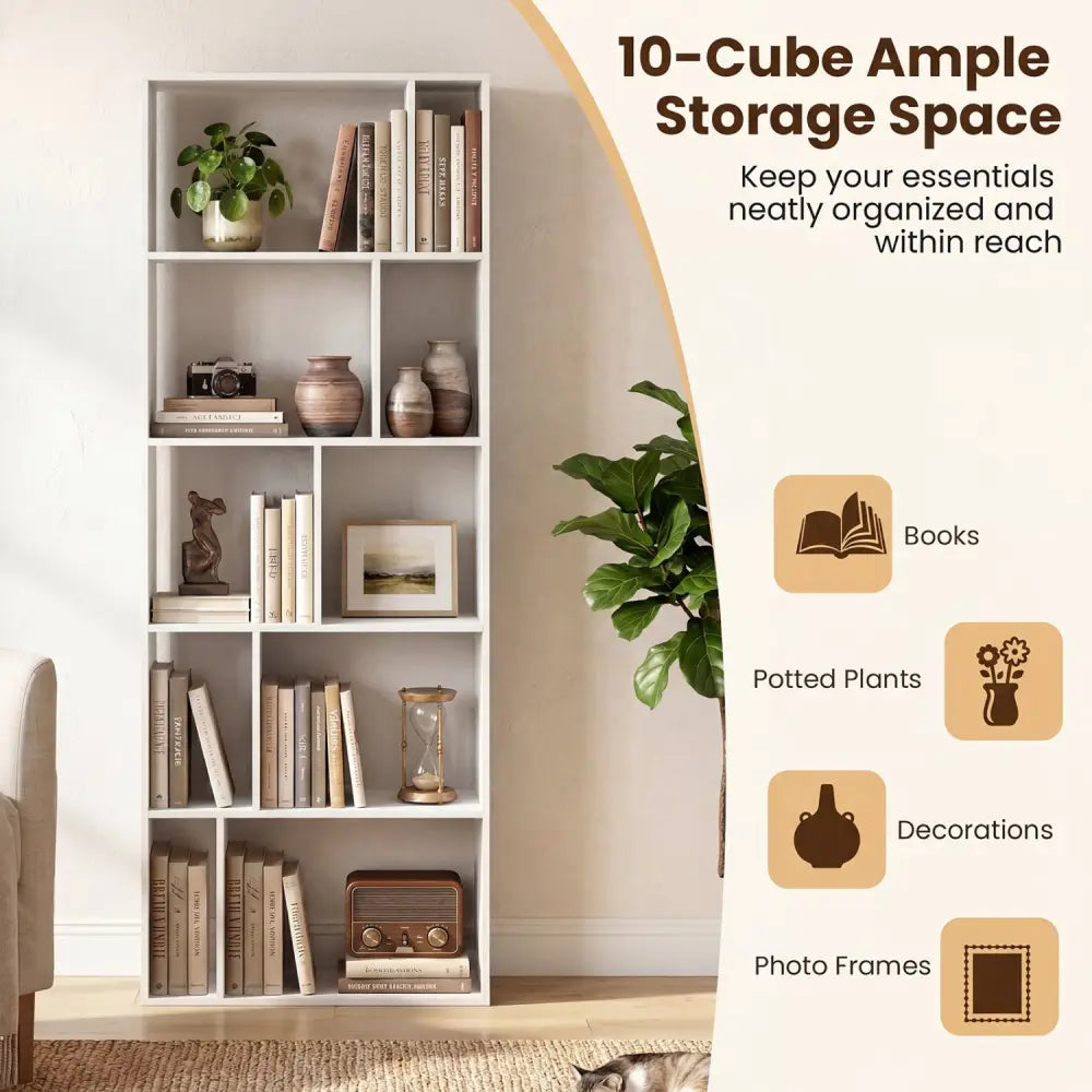 5-Tier Modern Bookshelf with Open Back and 2 Anti-Tipping Kits-White - White - Bookcases