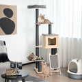 5-Tier Modern Wood Cat Tower with Washable Cushions-Gray - Gray - Cat Trees Condos & Scratchers