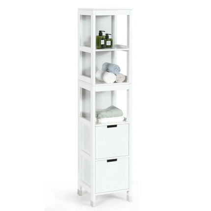 5-Tier Multifunctional Bathroom Floor Cabine Storage with 2 Drawers - White - Floor Cabinets