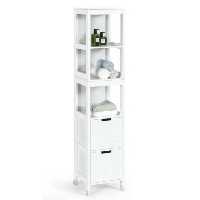 5-Tier Multifunctional Bathroom Floor Cabine Storage with 2 Drawers - White - Floor Cabinets