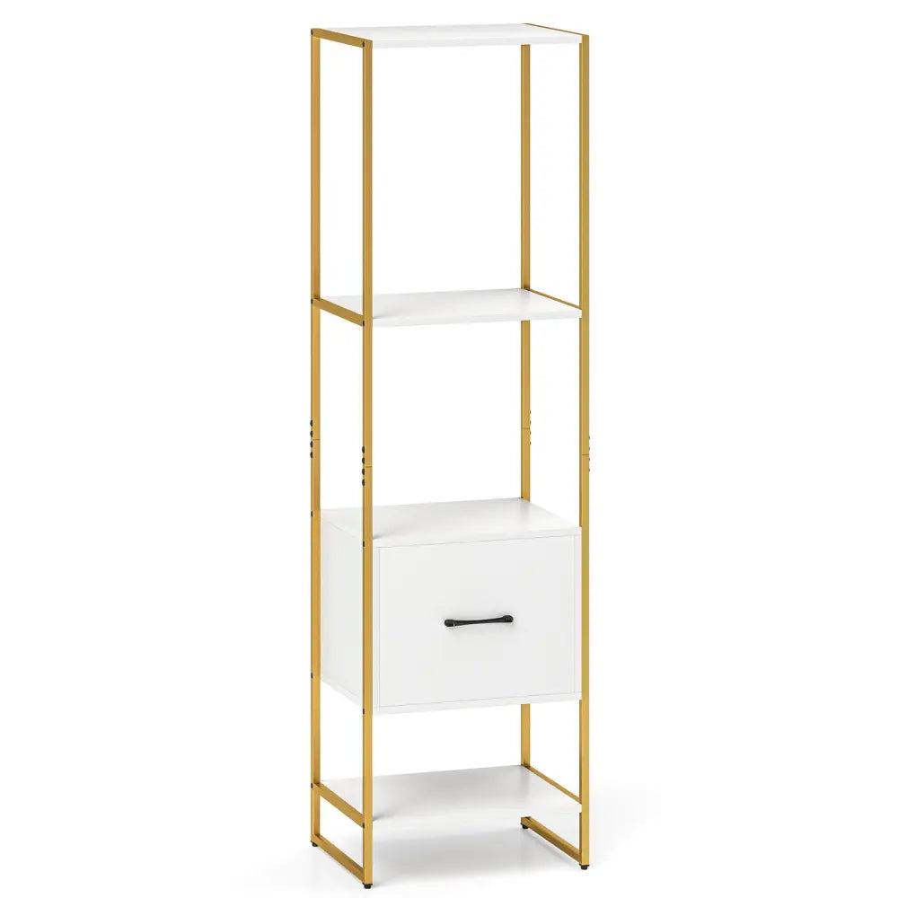 5-Tier Narrow Bookcase with 4 Open Shelves and Storage Drawer-White - White - Bookcases
