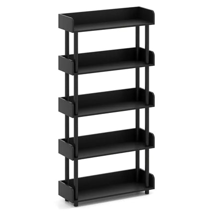 5-Tier Open Bookcase with Industrial Storage Unit-Black - Black - Bookcases