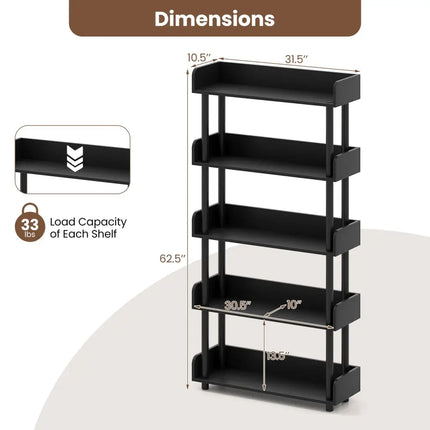 5-Tier Open Bookcase with Industrial Storage Unit-Black - Black - Bookcases