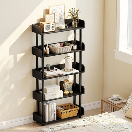 5-Tier Open Bookcase with Industrial Storage Unit-Black - Black - Bookcases