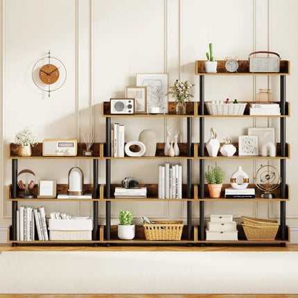 5-Tier Open Bookcase with Industrial Storage Unit-Rustic Brown - Rustic Brown - Bookcases