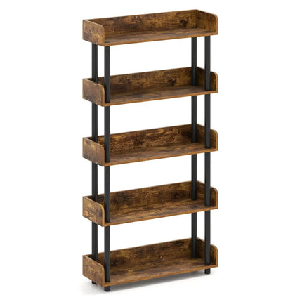5-Tier Open Bookcase with Industrial Storage Unit-Rustic Brown - Rustic Brown - Bookcases
