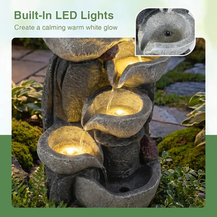 5-Tier Outdoor Water Fountain with LED Lights 17.5 Inch H for Patio Deck - Gray - Outdoor Decor