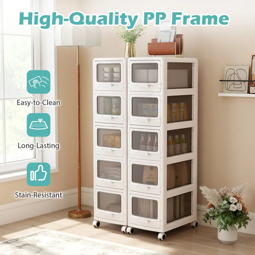 5-Tier Plastic Drawer Storage Organizer Rolling Cart with 3/4/5 Drawers and Lockable Wheels - File Cabinets